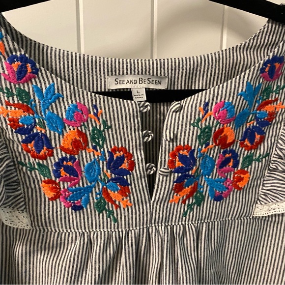 See and Be Seen Pinstripe Embroidered Floral Dress - Picture 3 of 3